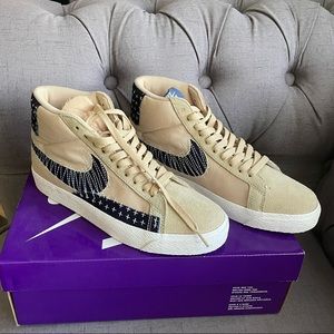 rare tan and denim nike blazer mid